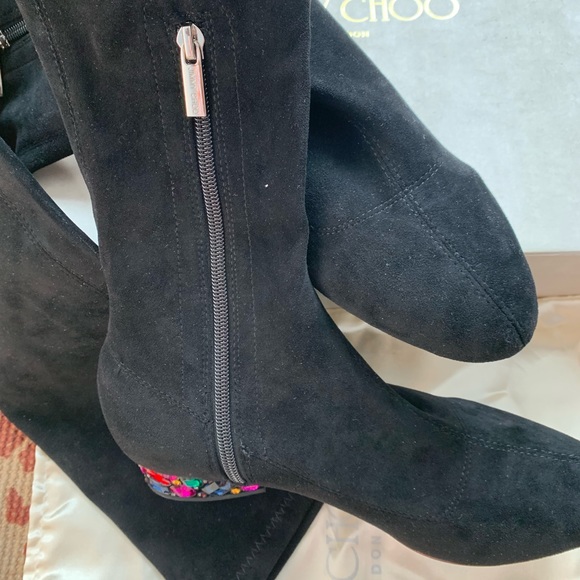 Authentic jimmy Choo Black Suede Embellished Heel Over The Knee Boots - Picture 4 of 6